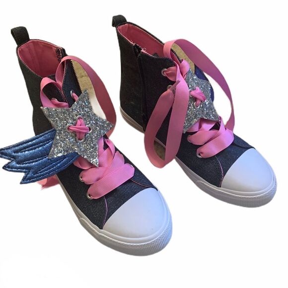 🔴 3/$18 Cat & Jack Sparkle High Top Sneakers Star NWOT - Picture 1 of 5